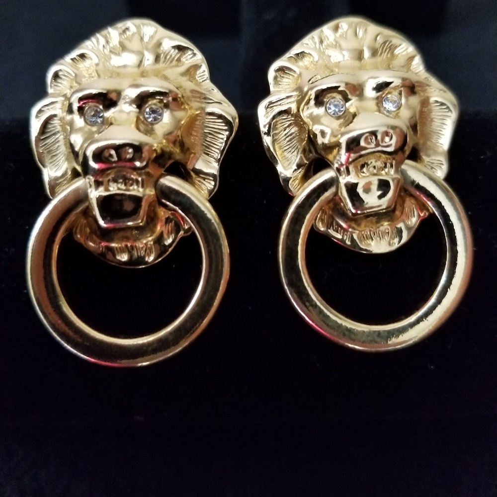 Kenneth Jay Lane Lions Head Pierced Earrings